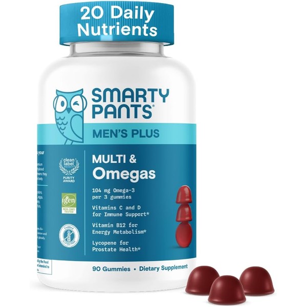 SmartyPants Men's Multivitamin Gummies - Improved Formula: Omega 3 (DHA/EPA),
