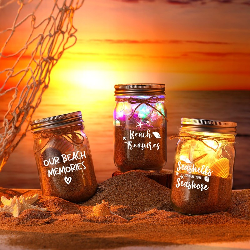 3 Pcs Beach Sand Jar Mason Seashell Jars 380 ml
