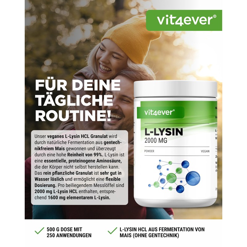 L-Lysine Powder 500 g without Additives - 100% Pure and