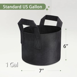 GreatBuddy 1 Gallon Grow Bags 6-Pack, Thick Fabric Pots for Plants, Sturdy Handles & Reinforced Stitching, Labels Included, Black