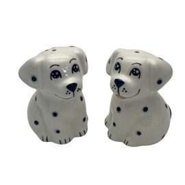 Pair of Spotty Dog Salt & Pepper Shakers - Cute Ceramic Tableware Cruet Set - White and Black - 6.5cm