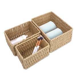 Storage Baskets Paper Rope Storage Boxes with Removable Linen Multifunctional Organiser Box for Children's Room, Kitchen, Bathroom, Living Room, Set of 3