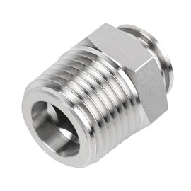 Yoebor 304 Stainless Steel Pneumatic Male Straight Adapter 1/2" OD x 3/8" NPT Male Thread Push to Connect Fitting 2pcs