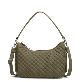 Vera Bradley Women's Cotton Frannie Crescent Crossbody Purse, Climbing Ivy Green - Recycled Cotton, One Size