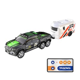 Park10 Toys Remote Control Small Car, 1:64 Scale Off-Road RC Car, USB Rechargeable 2.4GHZ Three Speed Indoor Alloy Vehicle (8801A with Trailer)