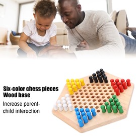 Chinese Checkers Game Set, Wooden Chinese Checkers Board Game Set with 6 Colors 60 Chess Pieces, Classic Strategy Puzzle Family Board Game for Adults Kids Family