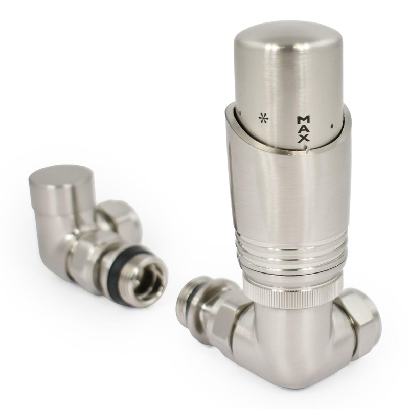 Thermostatic Radiator Valve Corner TRV – Zeta (Satin Nickel)