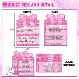 SHLINCO Pink Bow Birthday Game Cards, Interactive Who Knows The Best Birthday Party Activity, Pack of 20, Girls Sleepover Party Supplies, Perfect for Sleepovers and Celebrations