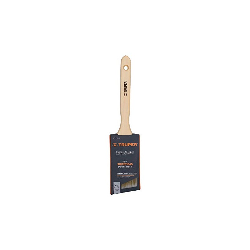 TRUPER Brocha cerdas sintéticas, mango madera,corte angular, 2-1/2' Truper