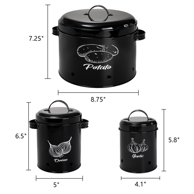 Frcctre 3 Pack Vegetable Storage Tins, Potato Onion Garlic Storage