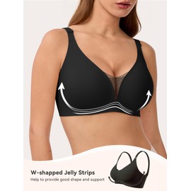 LUCKMEEY Bras for Women No Underwire Deep V Wireless Bra Push Up Seamless Bras Full Coverage Bralettes Everyday Bra Black