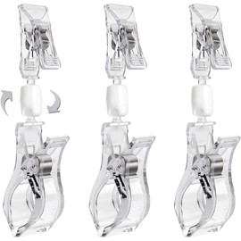 Double Clips Label Holder - Pack of 3 Rotating Double Clips Supermarket Shelves Poster Card Holder Transparent Plastic Price Tag Display Large Multifunctional Sign Attachment Clip