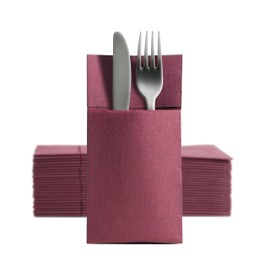 Aroba 50 Soft Point Cutlery Napkins Soft Material, Volume and Structure | Ready Folded Napkins with Slot | 39 x 38 cm 1/8 Fold Cutlery Bag | Good Quality Red Burgundy