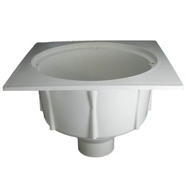 Deep Sump Square Floor Drain - PVC 4" Over Pipe Fit with Plastic Secondary Strainer and No Grate/Plastic Oddities/PFS400