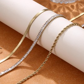 Kakonia Layering Gold Necklace for Women, 14K Gold Plated Chain Set, Choker Herringbone Necklace, Gold Jewellery for Women, Stainless Steel