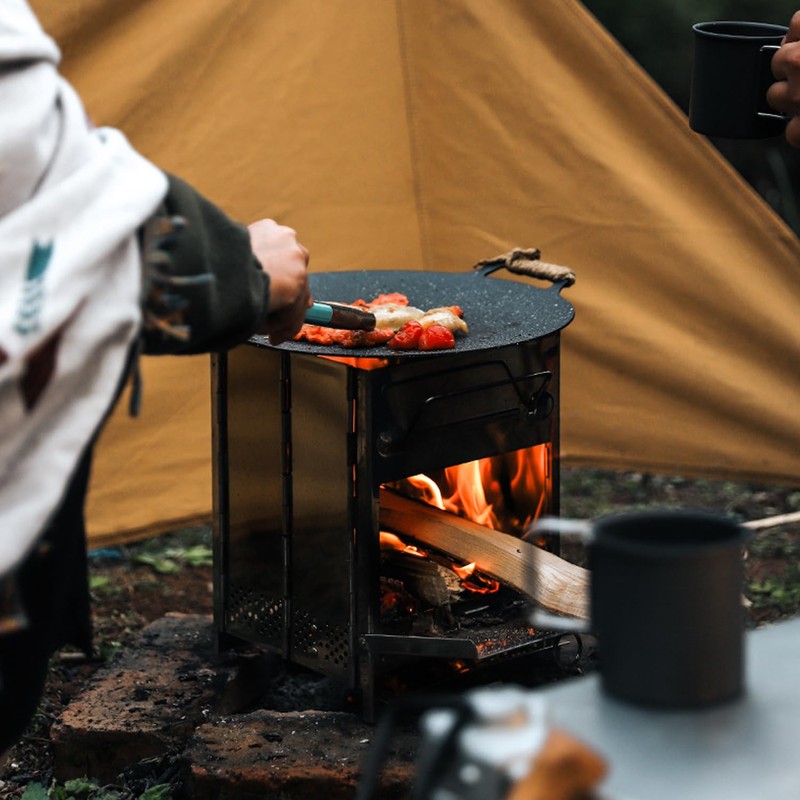 JEMLYD Portable Folding Wood Burning Camping Stove with Grill, Stainless