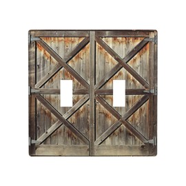 Brown Wooden Barn Doors Decorative Outlet Cover Double Toggle Light Switch Plate Cover Electricity Receptacles Plates For Home Kitchen Living Bedroom 4.5 * 4.5