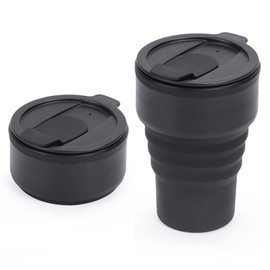 ​​​Taza de Viaje Plegable de Silicona,375 ML ​​Vaso plegable,Reutilizable Tazas de Campismo,Sellada ya Prueba de Fugas,Vaso Plegable de Café Taza de Viaje,para Acampar Al Aire Libre,Oficina (Negro)
