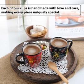 Ceramic Espresso Cups Set of 2-5.5 oz Cute Tea cups Demitasse Espresso cups with Handle, Modern Stackable Ceramic coffee cups Set for Lungo (RED/BLACK)
