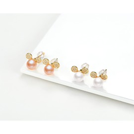 Earrings for Women Freshwater Cultured White Pearl Stud Mouse Jewellery Gifts for Women Ladies Hypoallergenic Pierced Cute Ear Rings, 14k Yellow Gold Plated