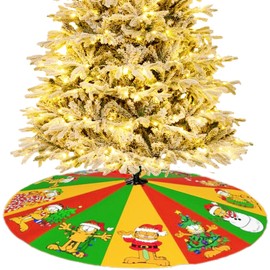 30 Inch Garfiel-d Christmas Tree Skirt Xmas Soft Cover Mat Decor Xmas Tree Skirt for Holiday Ornaments Party Home Indoor Decorations.