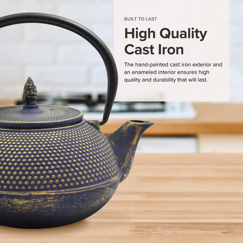 Frieling Ja By Arare Blue and Gold Cast Iron Teapot