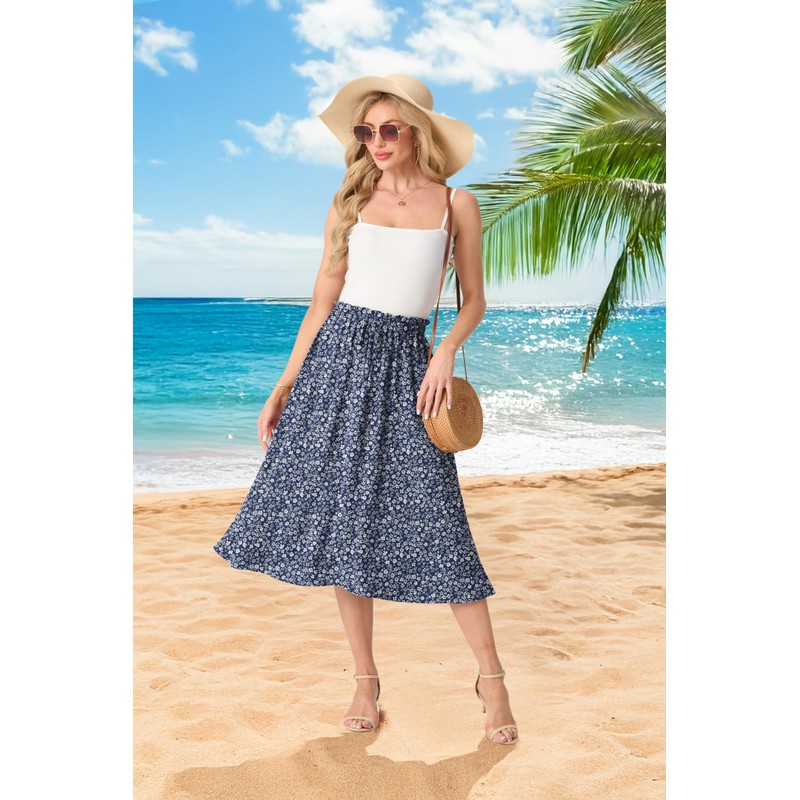 GRECERELLE Women's Summer Midi Long Midi Skirt A-line Flowy with