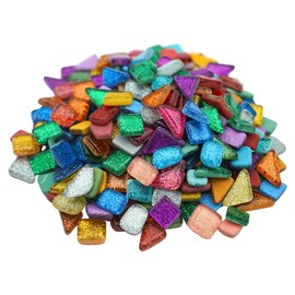 Yuvori Irregular Glitter Mosaic Tiles Kids Adults Modern Style Bright Colors DIY for Bathroom Living Room Kitchen Balcony 1lb (Mixed Colors)