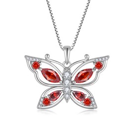 Oskani Women's Butterfly Birthstone Pendant Necklace 925 Sterling Silver 5A Cubic Zirconia January Birthstone Garnet Color Jewelry for Mother's Day Valentine Birthday for Her