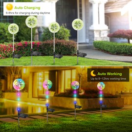 BUCASA BUCASA Solar Lights Outdoor Garden, 4 Pack Dandelion Garden Christmas Lights with 16 Colourful LEDs, Waterproof Solar Flower Lights for Lawn Yard Garden Ornaments Outdoor Christmas Decorations