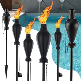 Tesrago Metal Citronella Torches Outdoor,6 Pack,60 Inch Tall Flame Metal Torches for Yard,Citronella Candles Outdoor,Black Torch Canister Replacement for Backyard Pathway Patio Party