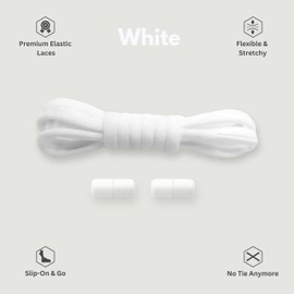 Nounex21 - Premium Elastic Shoelaces with Metal Lock Closure without Tying Set for 2 or 1 Pair of Shoes - Quick Lacing System for Trainers, White