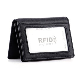 HAWEE Men’s Bifold Front Pocket Wallet Genuine Leather RFID Blocking Card Billfold 5 Slots with Cash Clip, Black
