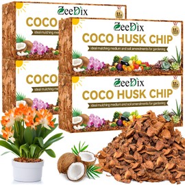Zeedix 4 Pack Coco Husk Chips for Plants, 100% Organic Coconut Chips Mulch with Low EC & PH Balance, All Purpose for Indoor Plant Flowers Herbs Vegetables, Reptiles Terrarium Tanks Substrate(4.4LB)