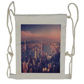 Ambesonne City Drawstring Backpack, Dreamy Hong Kong Scenery, Sackpack Bag