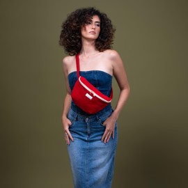 The Peacock Crew Spacious Red Crossbody Belt Bag in Cotton Canvas – Lightweight Comfortable & Elegant Sling Pouch Travel Safe Design & Daily Use – Dual Zippers Fanny Pack for Men & Women