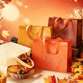 Talltalk 120 Pcs Fall Gift Bags Bulk Thanksgiving Reusable Colorful Non Woven Tote Bags with Handle for Shopping Grocery Party Boutiques Retail