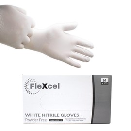FleXcel Powder Free Nitrile Gloves, White, Small - Medical-Grade, Latex-Free, Food Safe (Box of 100)