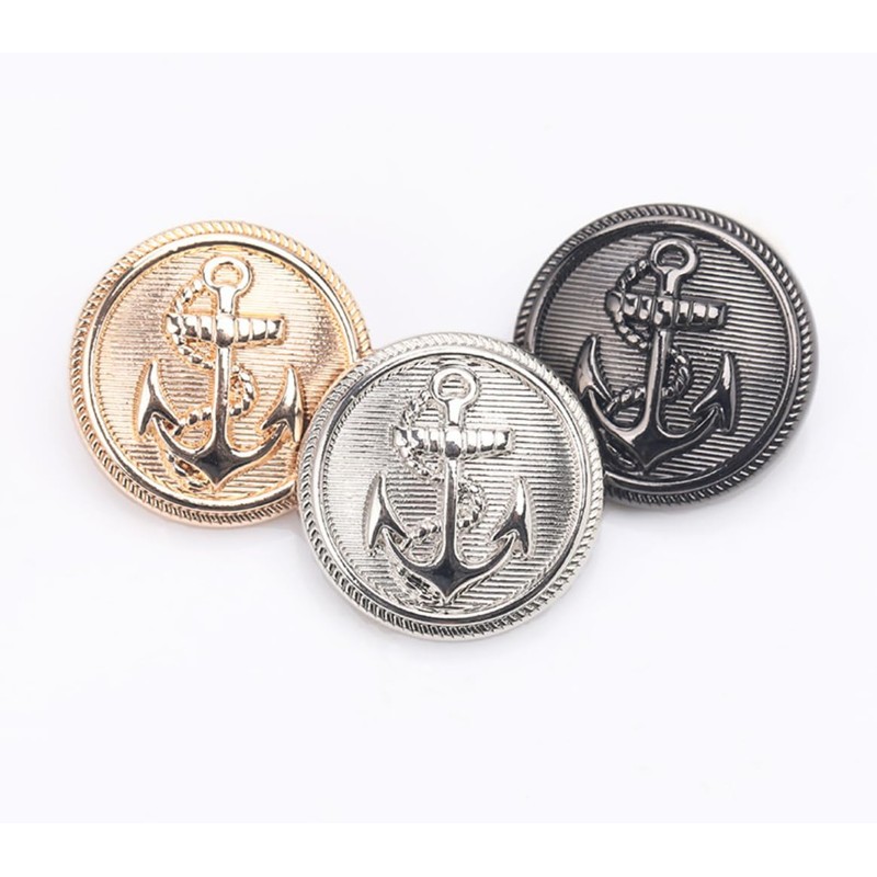 10Pcs Clothes Buttons - Metal Boat Anchor Pattern Sewing Buttons
