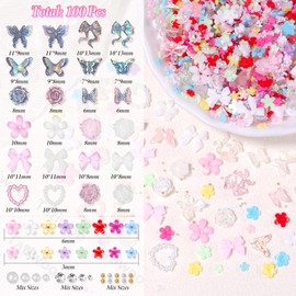 1000 Pcs Color Flower Nail Charms, 3D Tiny Flowers Charms for Acrylic Nails Mixed Bows Butterfly Petal Nail Art Charms, Caviar Beads and Half Nail Pearls for Manicure Nail Accessories