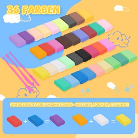 36 Colours Clay Set, Modelling Clay Air Drying, Air-Drying Clay with 3 Tools, Modelling Clay for Children and Adults, Ideal for Crafts and Creative, Gift for Children from 3 Years