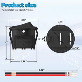 Mandark 10PCS Car Rocker Switch, 12 Volt DC On Off Vehicle Round Rocker Switch, AC 6A/250V 10A/125V SPST 2 Pin Small Auto Toggle Electric Switch with Wires, Universal for Most Cars