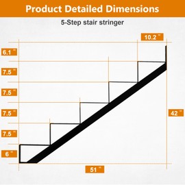 Zwinz Steel Stair Riser 5 Step 3 Pack, Metal Stair Stringers for Deck Height 42 inches, Steel Stair Step Riser for Outside Stairs