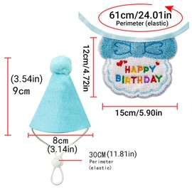 AIMALL Pet Birthday Party Set, Adjustable Dog Cat Hat and Matching Saliva Towel, Colorful Decorations, Elastic Fit, Hat: 3.54in High, Bib: 24.01in Perimeter