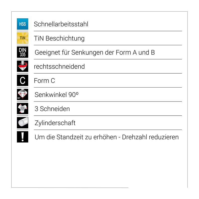 Terrax Set Svasatore Conico Forma C 90° HSS Tin in