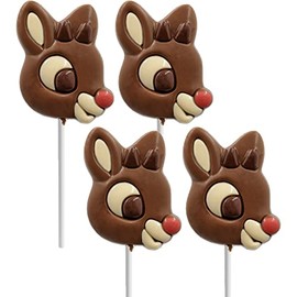 Fruidles Christmas Rudolph Big Milk Chocolate 4-Pack Lollipop Holiday Treats, Double Crisp, Milk Chocolate Pop Party Bag Fillers, Individually Wrapped, 2.75oz Sucker