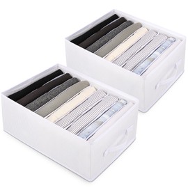 sprecenk Wardrobe Clothes Storage Organiser, 9 Grids Closet Drawer Organisers Dividers, 2PCS Foldable Jeans Storage Organiser Box for T-shirts, Shorts, Skirts, Snow White
