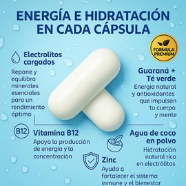 VIVA+ Hidratación y Energía Natural en Cápsulas con Electrolitos Esenciales, Agua de Coco, Té Verde, Guaraná y Vitamina B12 | 90 Cápsulas | Vegano, Sin Azúcar, Sin Gluten