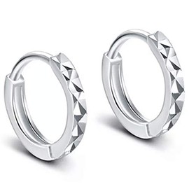 AT Jewellery - 925 Sterling Silver Women's Girl's Diamond Cut Hinged Huggie Hoop Earrings