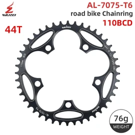 BIKECO Bicycle Narrow Wide Chainring 110/130BCD 5 Screws Round Bicycle Chainring 36/38/40/42/44/46/48/50/52/54/56/58/60T Bicycle Chainring for 9 10 11 Speed Road Bike MTB (110BCD,44T)